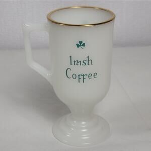 Single Milk Glass Gold Rim Irish Coffee Mug Pedestal Shamrock Vintange 1 Piece